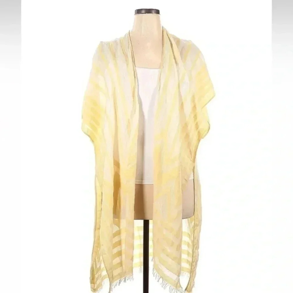 Steve Madden Open Front Duster Yellow White Kimono Swim Cover Up  One Size Large